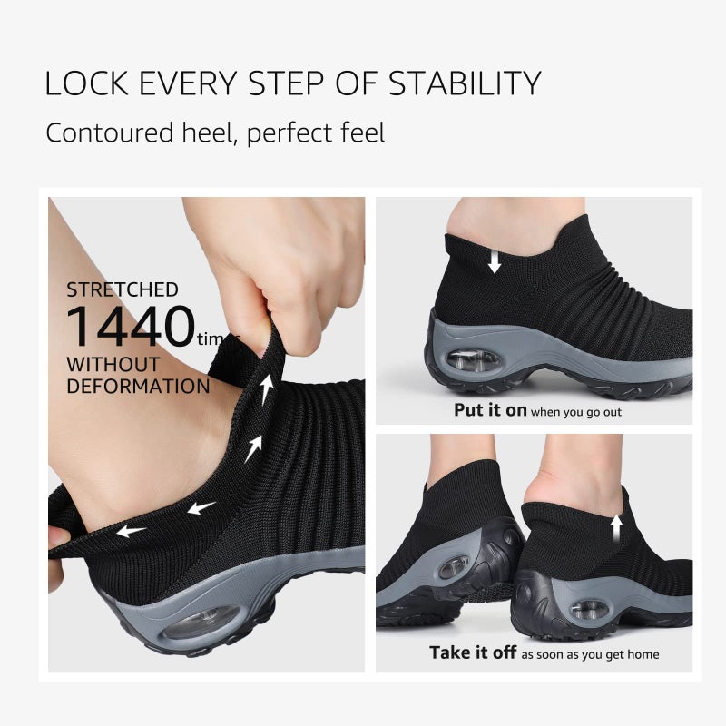 HKR Womens Walking Tennis Shoes Slip On Light Weight Mesh Platform Work Sneakers Black 9.5 US (ZJW1839heise42) - Image 5